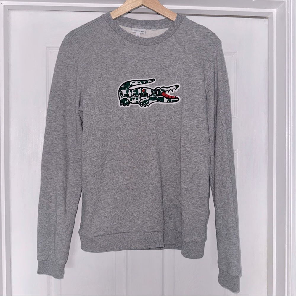 Lacoste Gray Crewneck Sweatshirt Heritage Crocodile 16